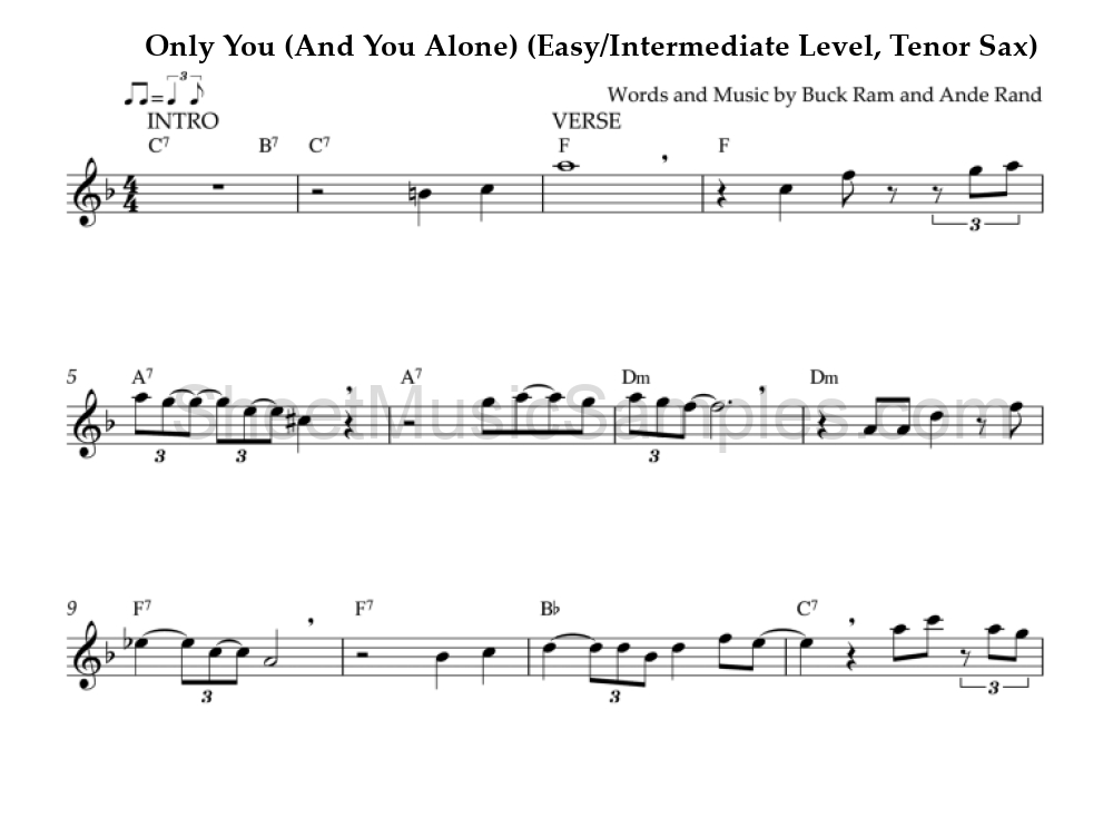 Only You (And You Alone) (Easy/Intermediate Level, Tenor Sax)