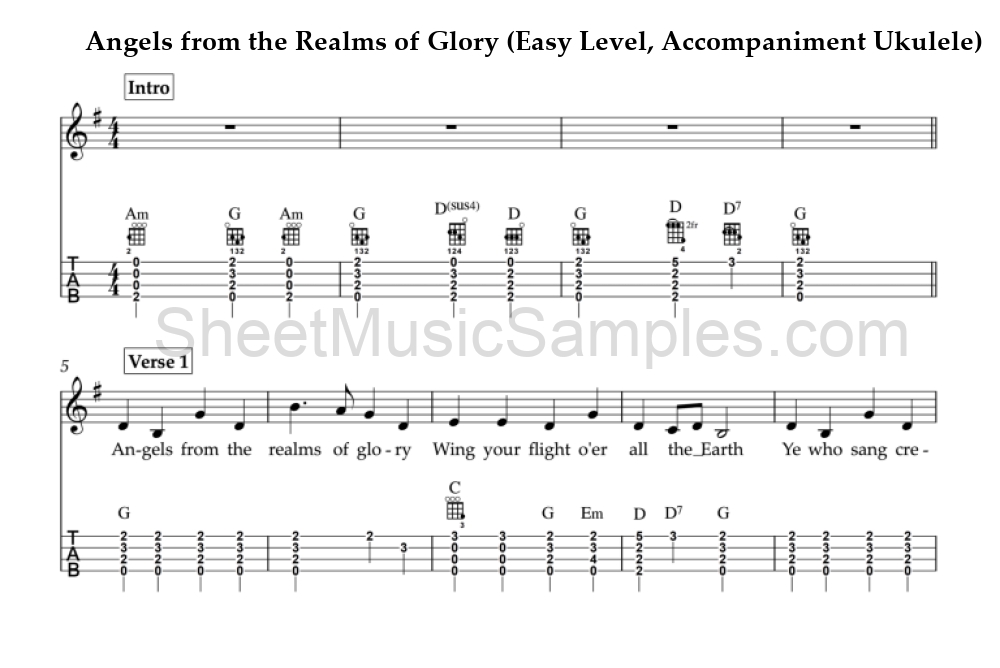 Angels from the Realms of Glory (Easy Level, Accompaniment Ukulele)