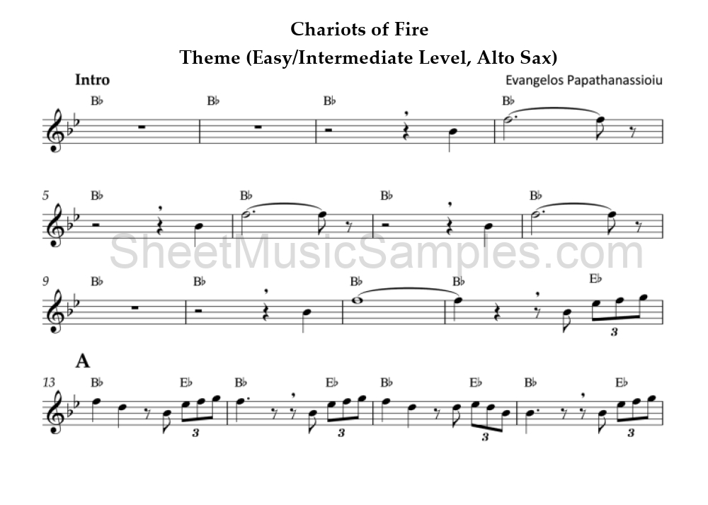 Chariots of Fire - Theme (Easy/Intermediate Level, Alto Sax)