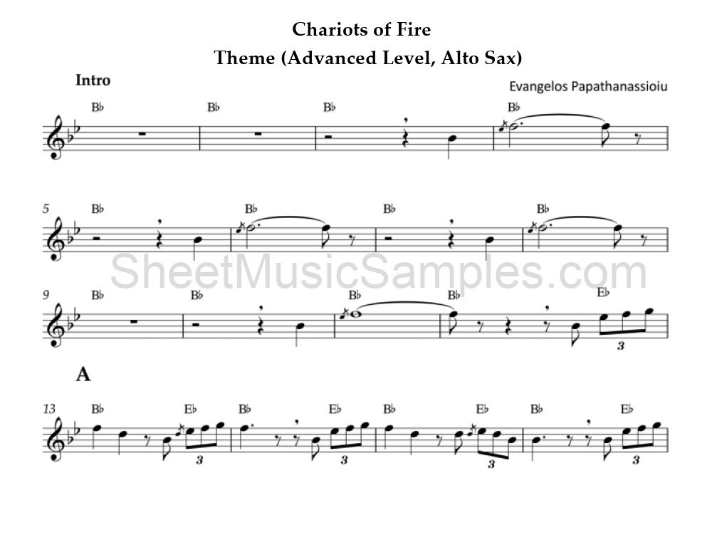 Chariots of Fire - Theme (Advanced Level, Alto Sax)