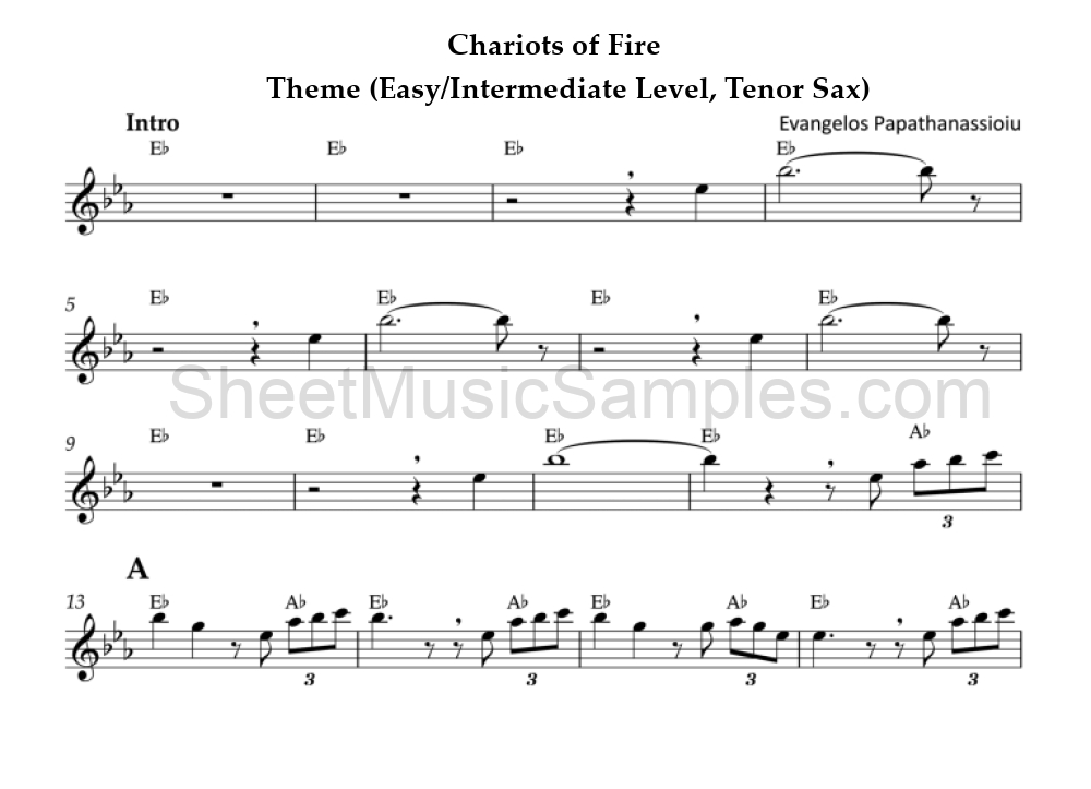 Chariots of Fire - Theme (Easy/Intermediate Level, Tenor Sax)