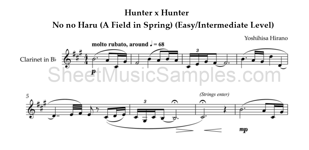 Hunter x Hunter - No no Haru (A Field in Spring) (Easy/Intermediate Level)