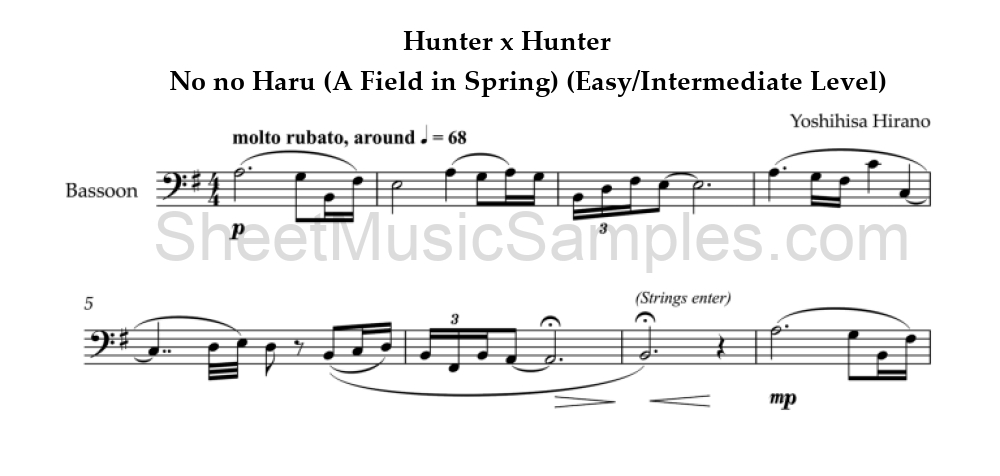 Hunter x Hunter - No no Haru (A Field in Spring) (Easy/Intermediate Level)