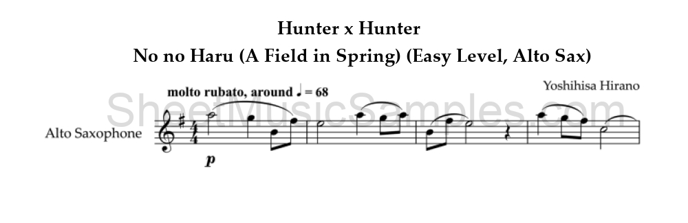 Hunter x Hunter - No no Haru (A Field in Spring) (Easy Level, Alto Sax)