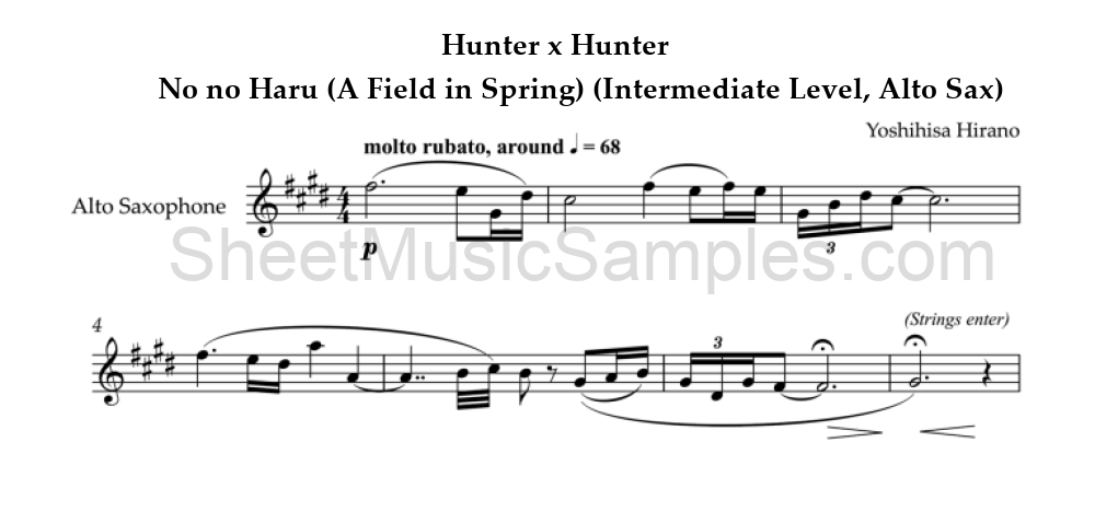 Hunter x Hunter - No no Haru (A Field in Spring) (Intermediate Level, Alto Sax)