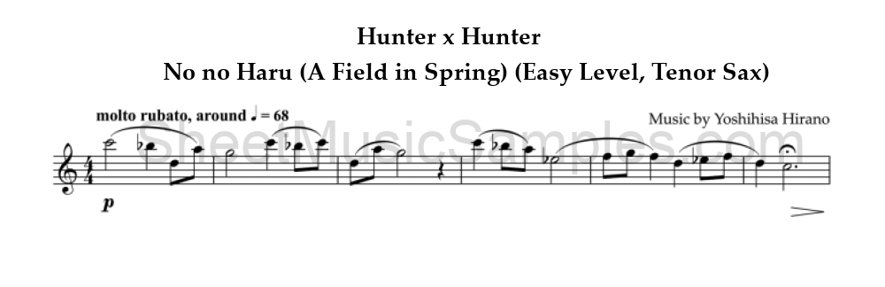 Hunter x Hunter - No no Haru (A Field in Spring) (Easy Level, Tenor Sax)