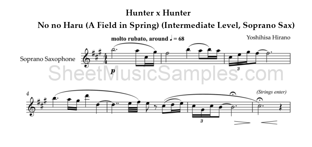 Hunter x Hunter - No no Haru (A Field in Spring) (Intermediate Level, Soprano Sax)