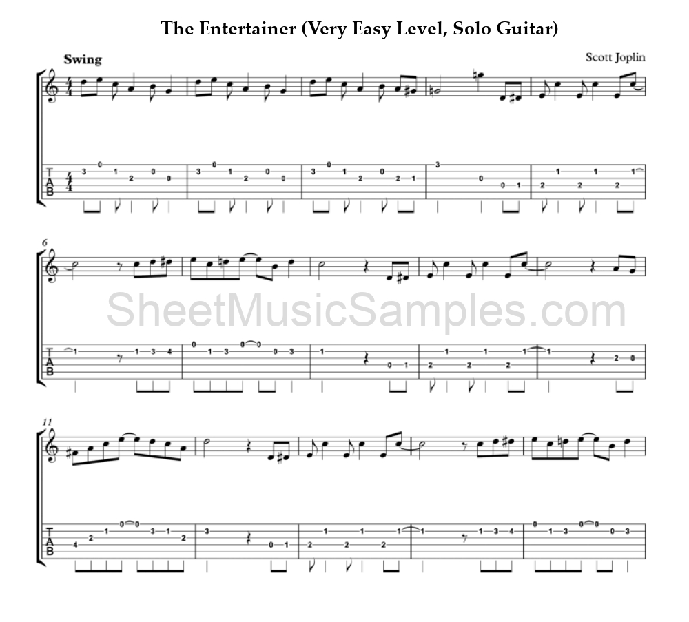 The Entertainer (Very Easy Level, Solo Guitar)