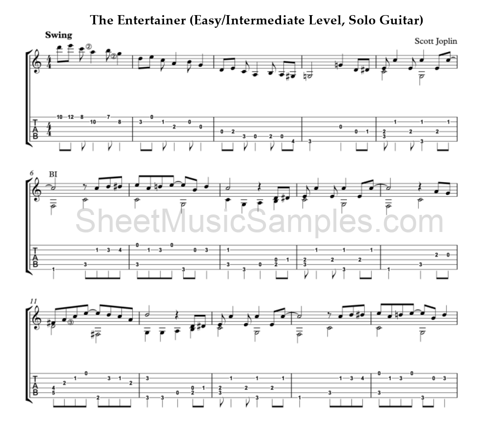 The Entertainer (Easy/Intermediate Level, Solo Guitar)