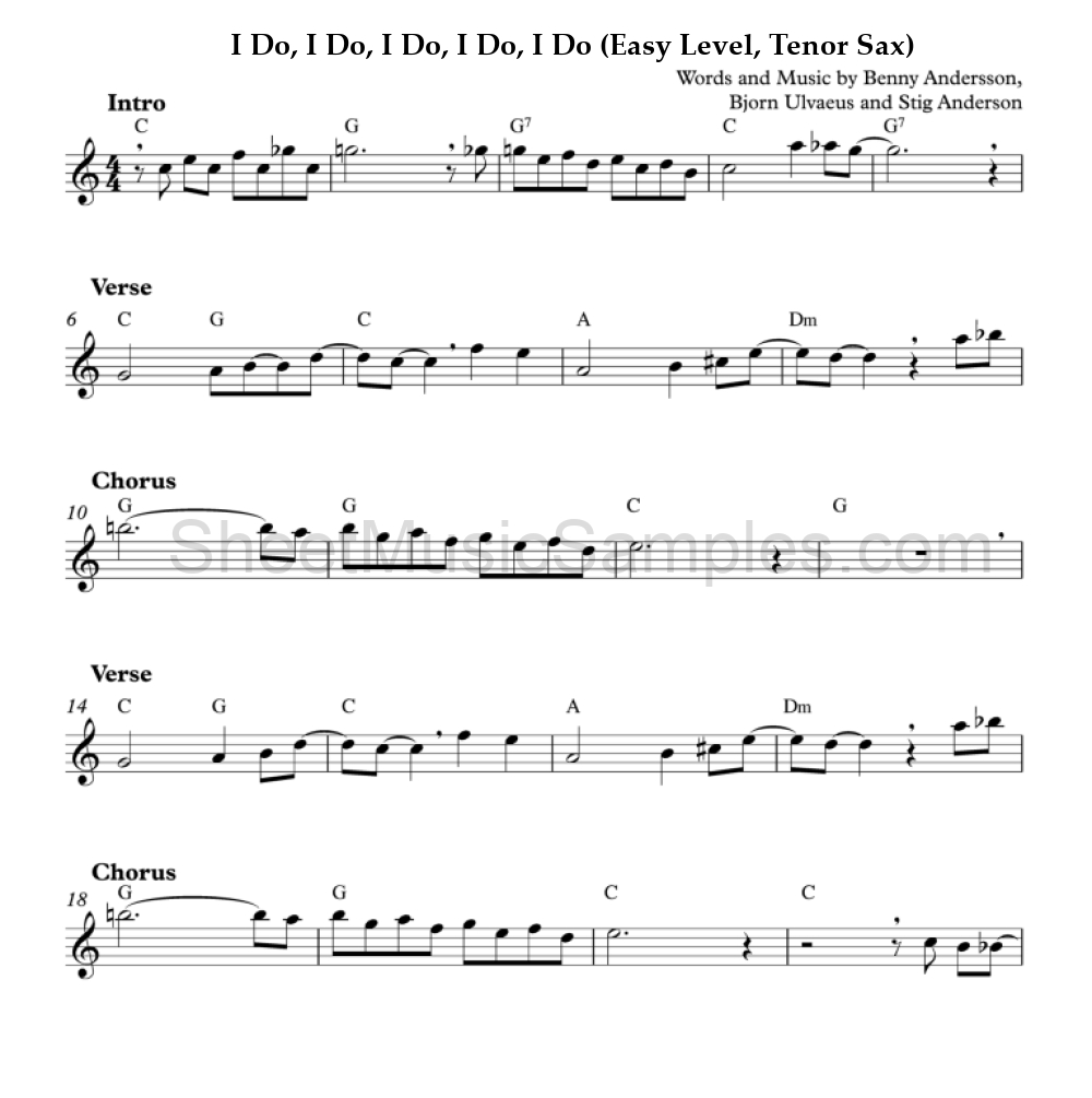 I Do, I Do, I Do, I Do, I Do (Easy Level, Tenor Sax)