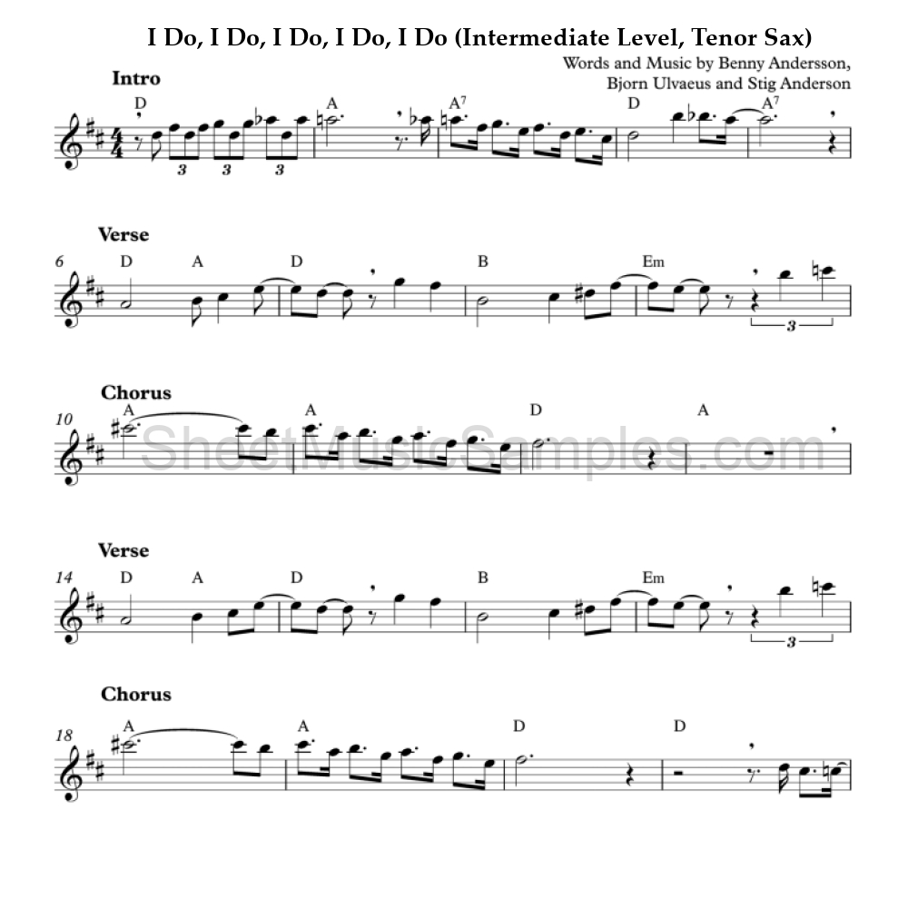 I Do, I Do, I Do, I Do, I Do (Intermediate Level, Tenor Sax)