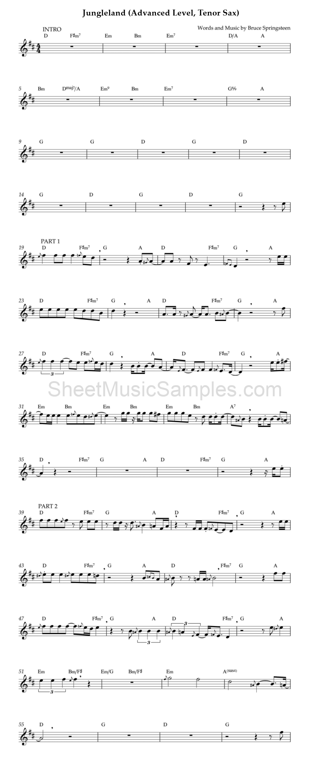 Jungleland (Advanced Level, Tenor Sax)