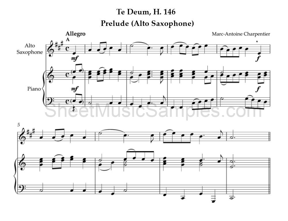 Te Deum, H. 146 - Prelude (Alto Saxophone)