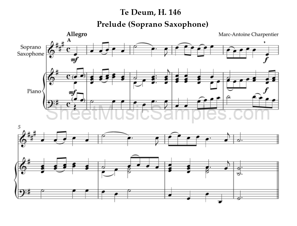 Te Deum, H. 146 - Prelude (Soprano Saxophone)