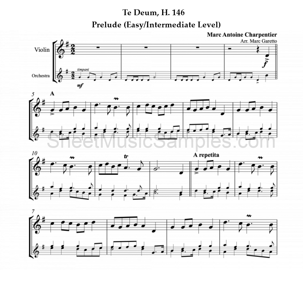 Te Deum, H. 146 - Prelude (Easy/Intermediate Level)