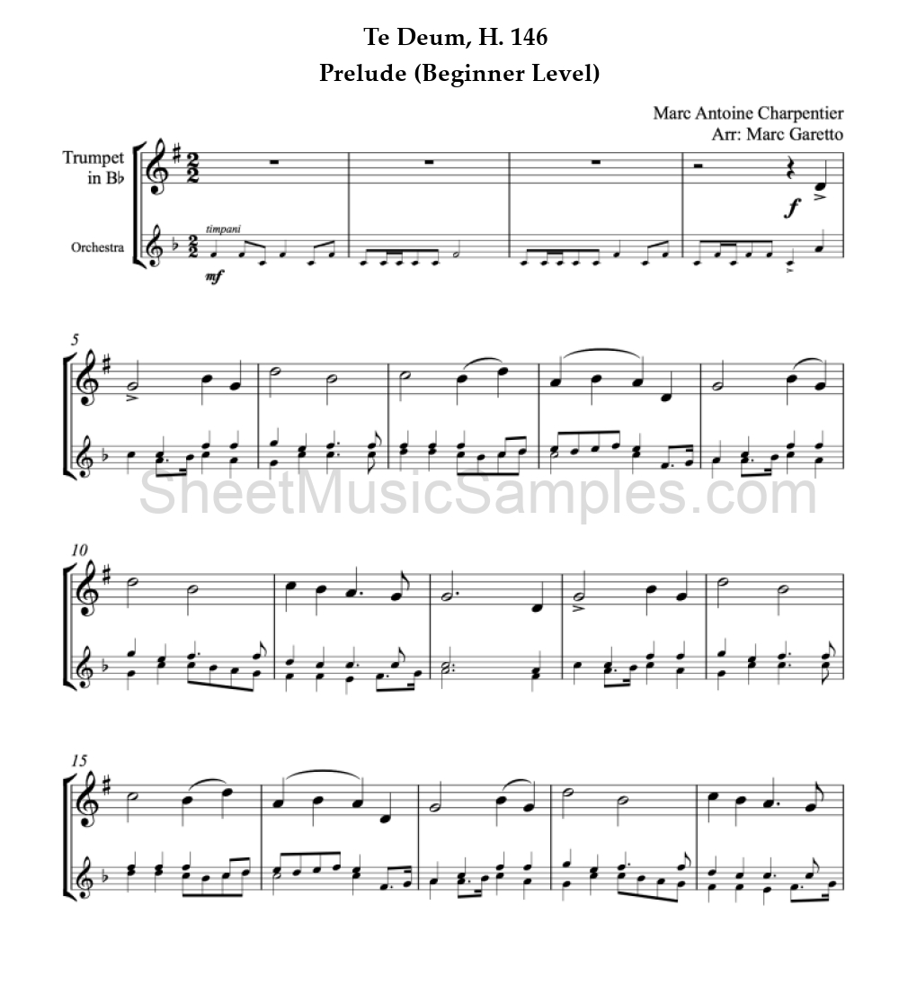 Te Deum, H. 146 - Prelude (Beginner Level)