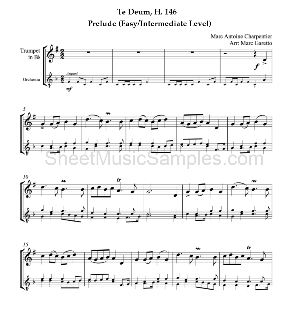 Te Deum, H. 146 - Prelude (Easy/Intermediate Level)