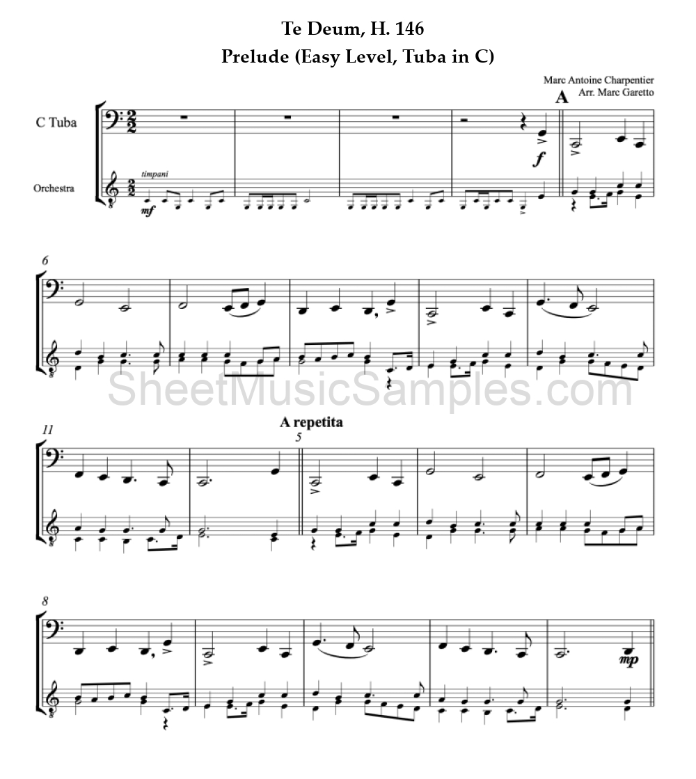 Te Deum, H. 146 - Prelude (Easy Level, Tuba in C)