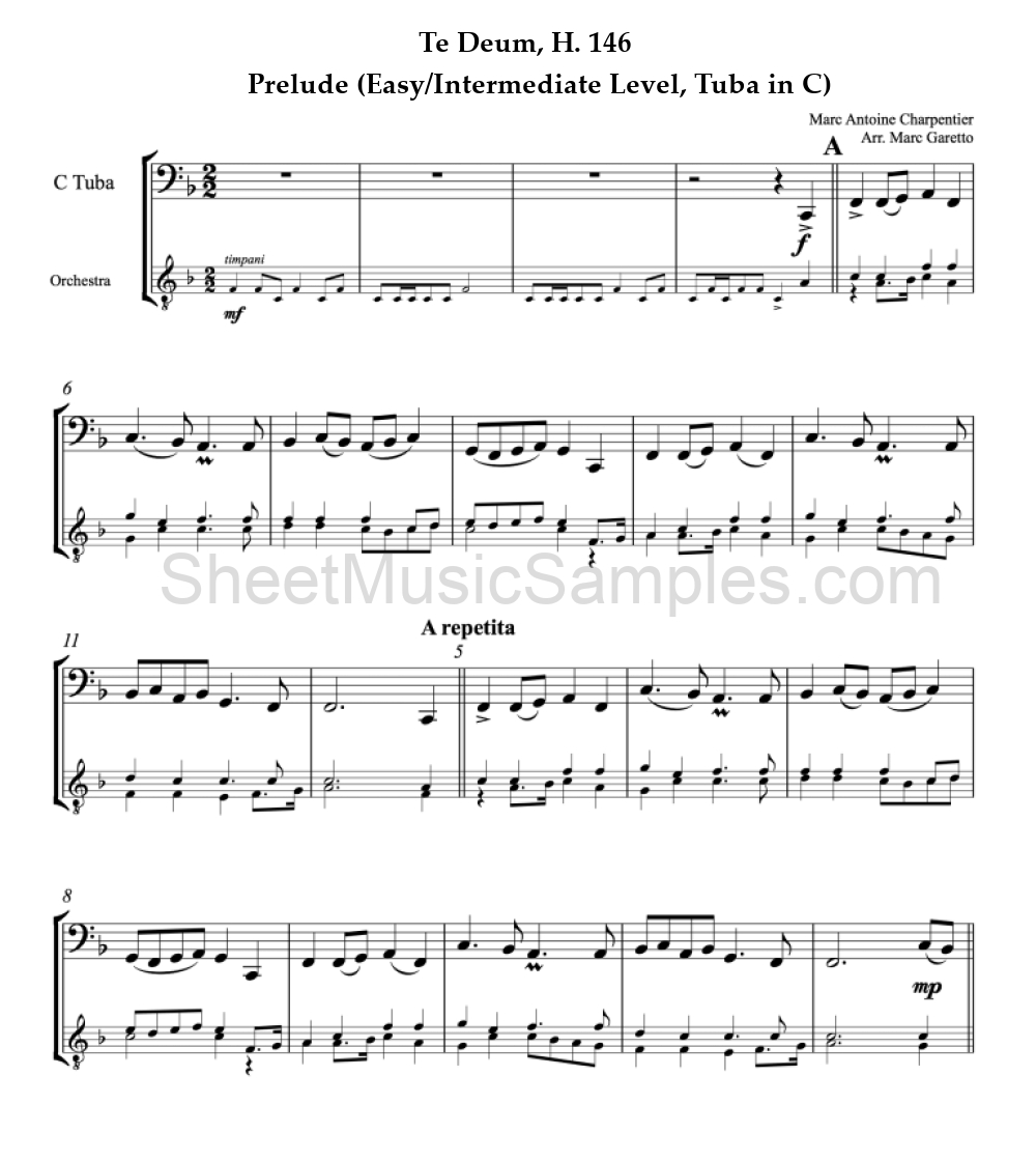 Te Deum, H. 146 - Prelude (Easy/Intermediate Level, Tuba in C)