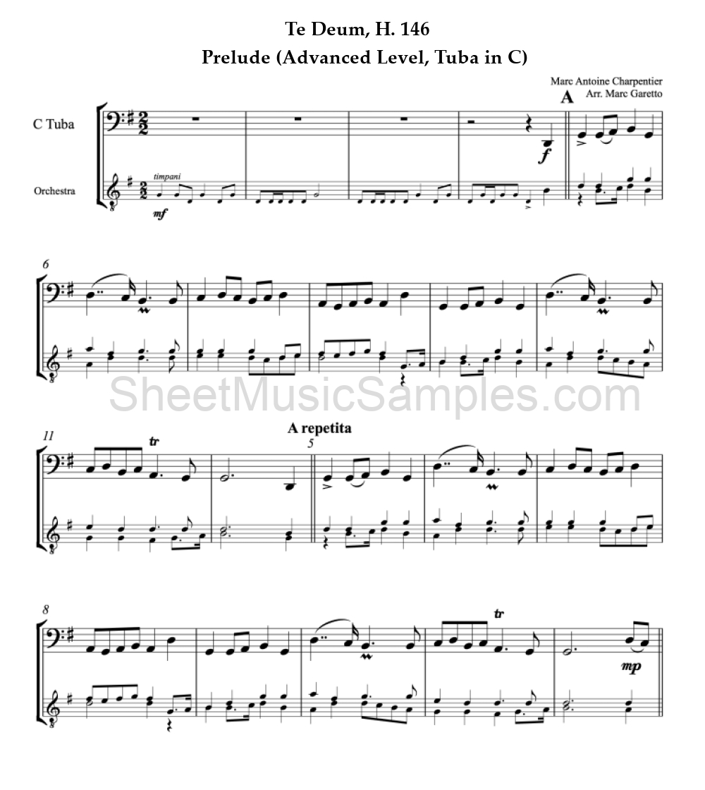 Te Deum, H. 146 - Prelude (Advanced Level, Tuba in C)