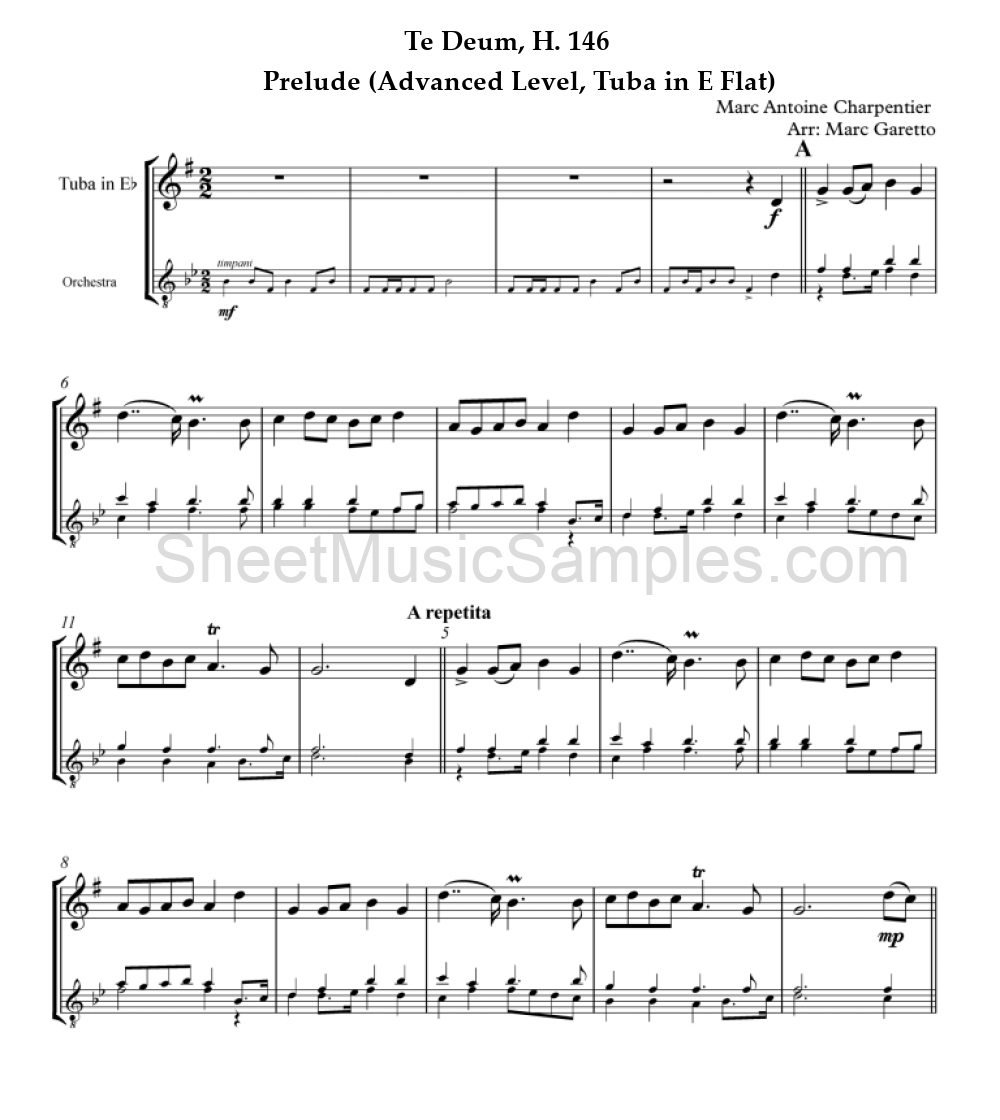 Te Deum, H. 146 - Prelude (Advanced Level, Tuba in E Flat)