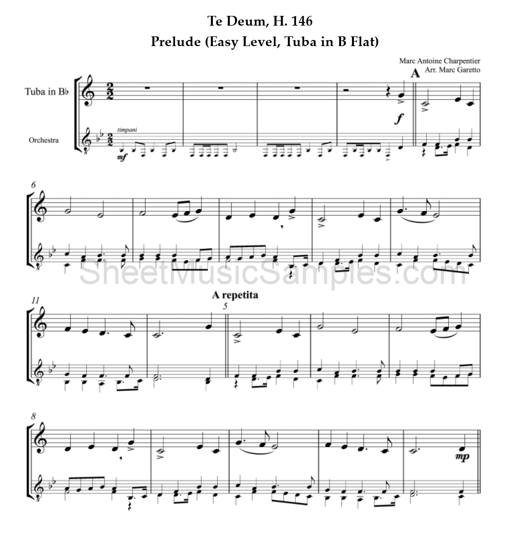 Te Deum, H. 146 - Prelude (Easy Level, Tuba in B Flat)