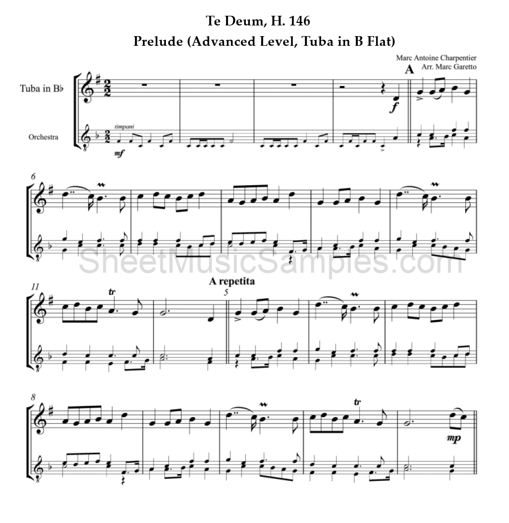 Te Deum, H. 146 - Prelude (Advanced Level, Tuba in B Flat)