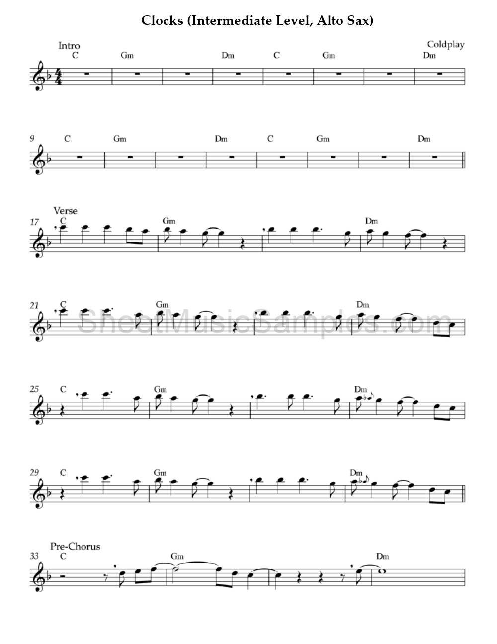 Clocks (Intermediate Level, Alto Sax)