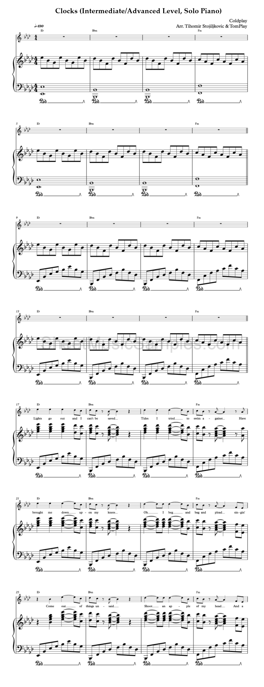 Clocks (Intermediate/Advanced Level, Solo Piano)