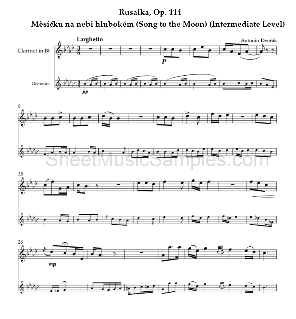 Rusalka, Op. 114 - Měsíčku na nebi hlubokém (Song to the Moon) (Intermediate Level)