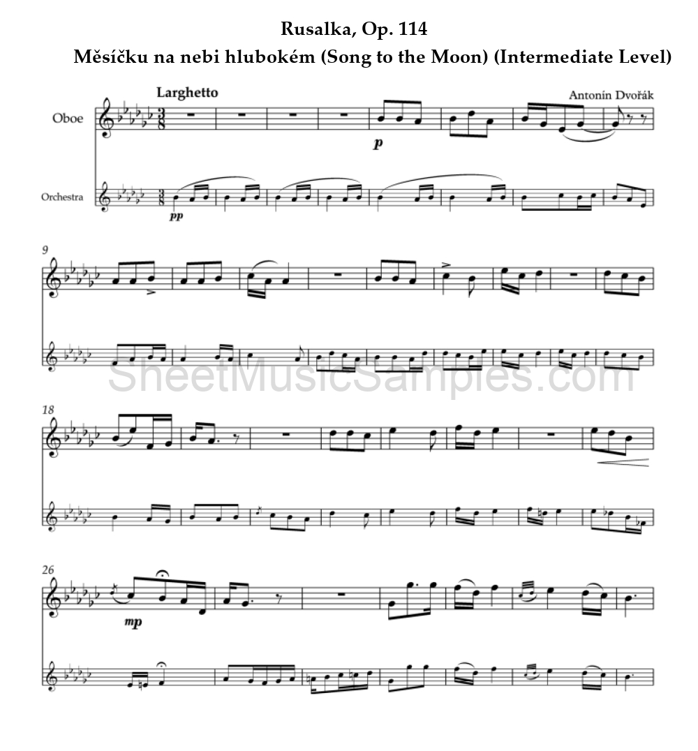 Rusalka, Op. 114 - Měsíčku na nebi hlubokém (Song to the Moon) (Intermediate Level)