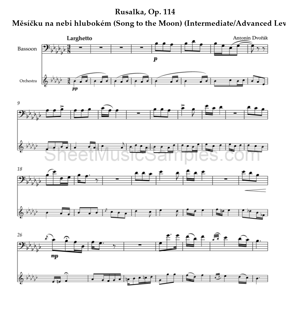 Rusalka, Op. 114 - Měsíčku na nebi hlubokém (Song to the Moon) (Intermediate/Advanced Level)