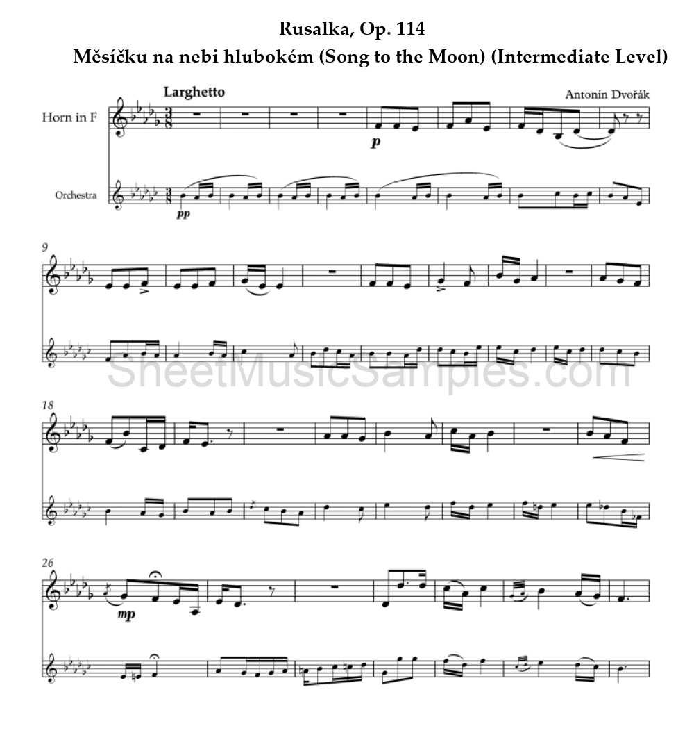 Rusalka, Op. 114 - Měsíčku na nebi hlubokém (Song to the Moon) (Intermediate Level)