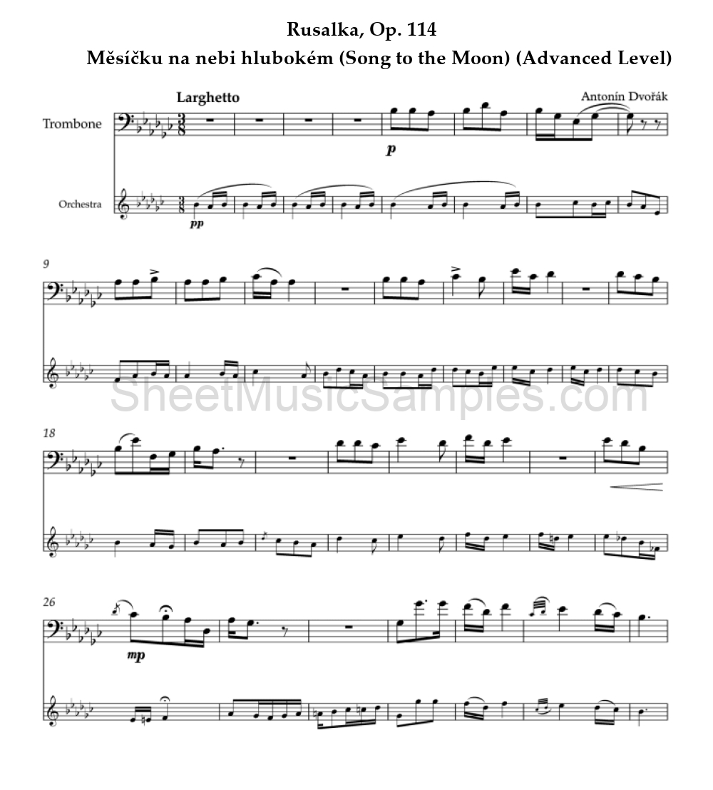 Rusalka, Op. 114 - Měsíčku na nebi hlubokém (Song to the Moon) (Advanced Level)