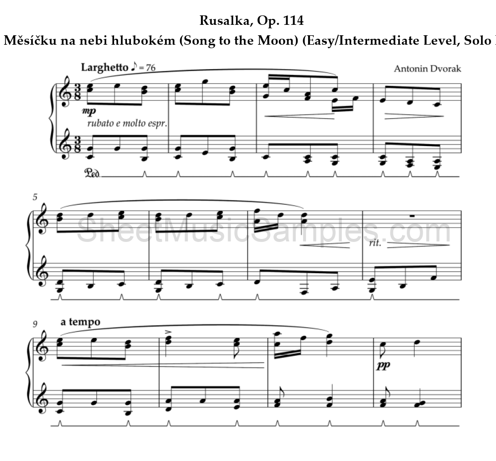 Rusalka, Op. 114 - Měsíčku na nebi hlubokém (Song to the Moon) (Easy/Intermediate Level, Solo Piano)