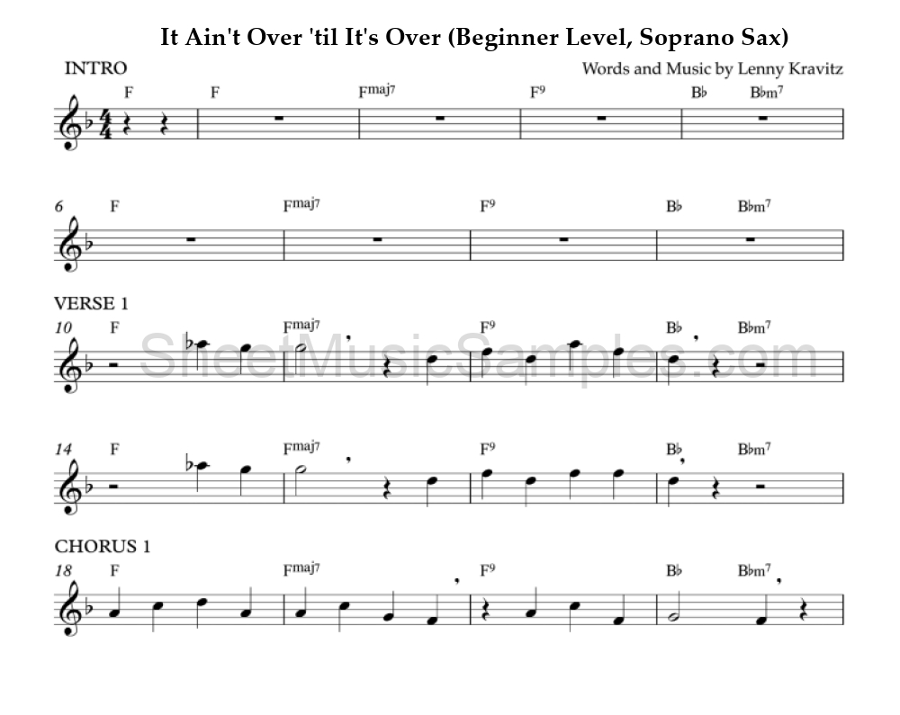 It Ain't Over 'til It's Over (Beginner Level, Soprano Sax)