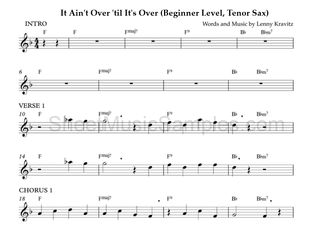 It Ain't Over 'til It's Over (Beginner Level, Tenor Sax)