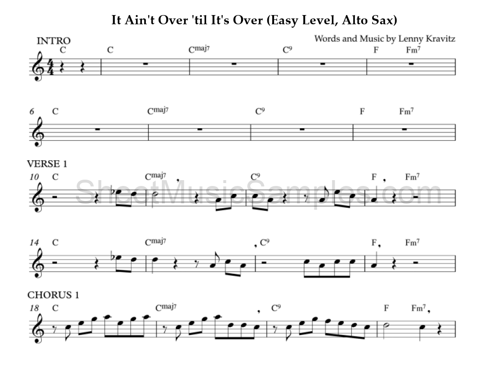 It Ain't Over 'til It's Over (Easy Level, Alto Sax)