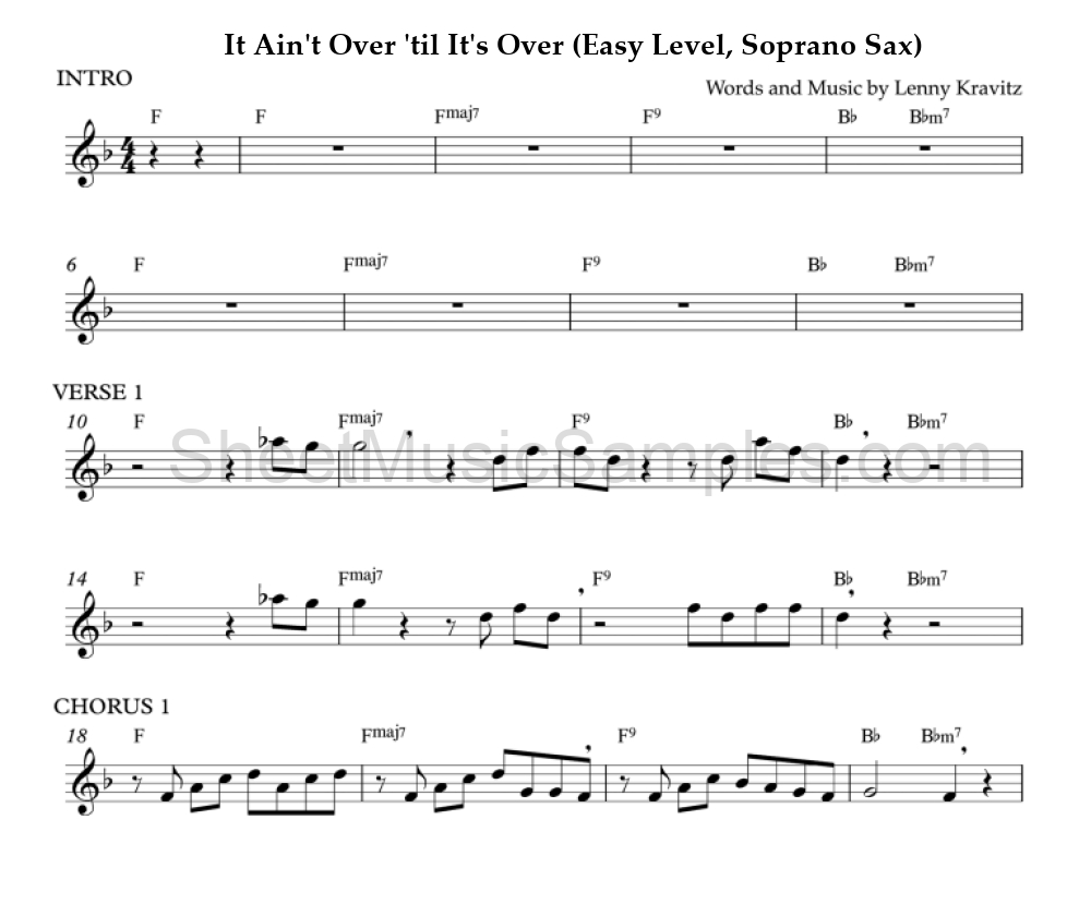 It Ain't Over 'til It's Over (Easy Level, Soprano Sax)