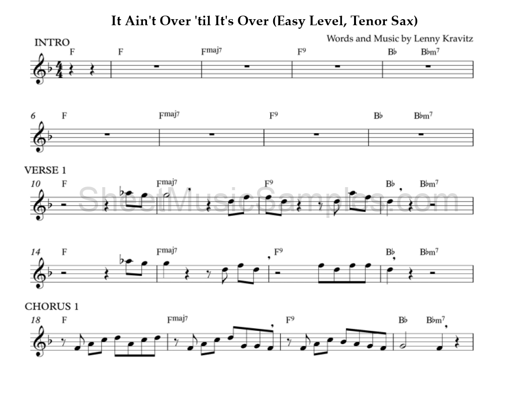 It Ain't Over 'til It's Over (Easy Level, Tenor Sax)