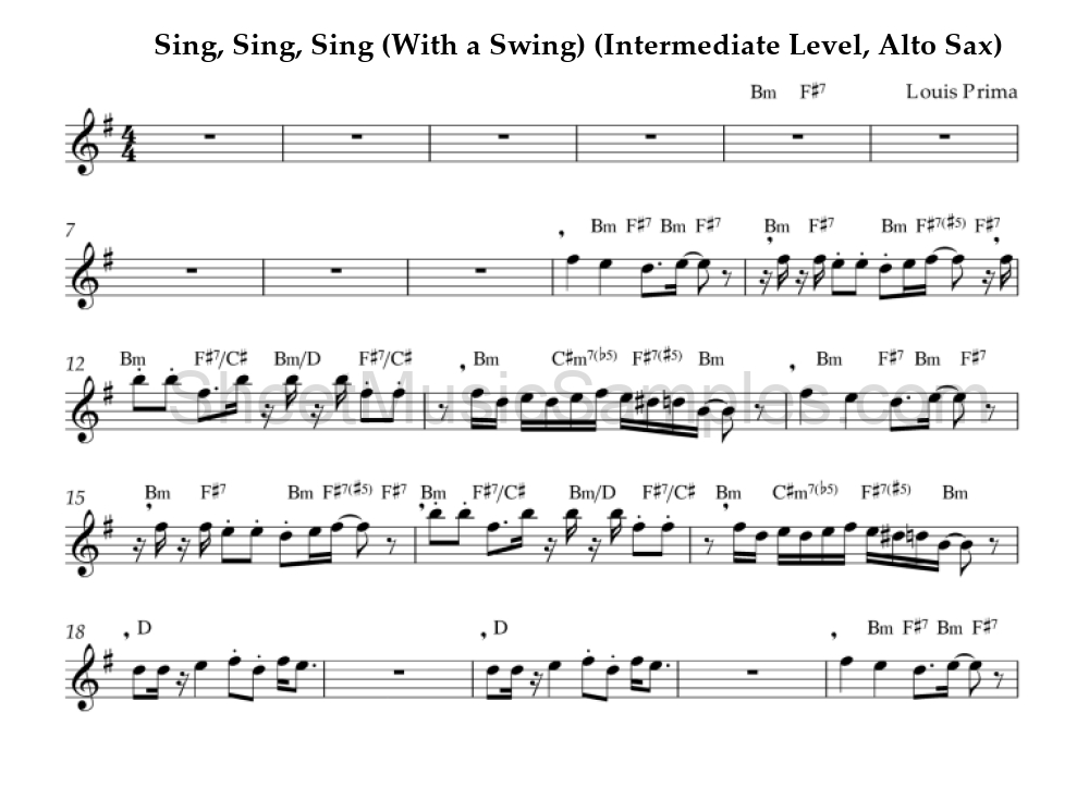 Sing, Sing, Sing (With a Swing) (Intermediate Level, Alto Sax)