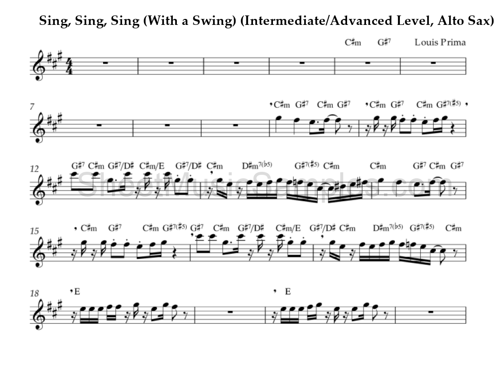 Sing, Sing, Sing (With a Swing) (Intermediate/Advanced Level, Alto Sax)