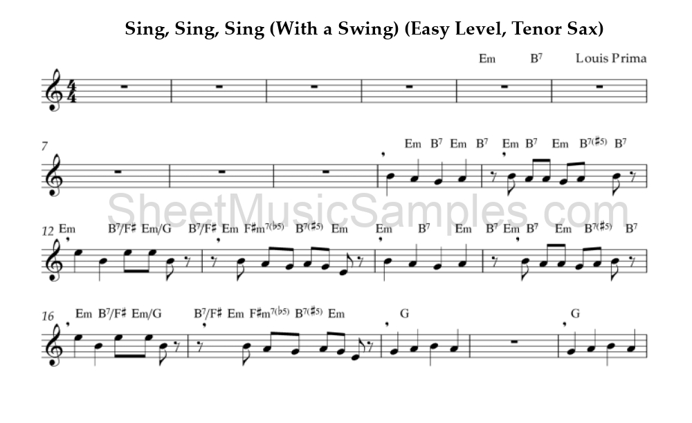 Sing, Sing, Sing (With a Swing) (Easy Level, Tenor Sax)