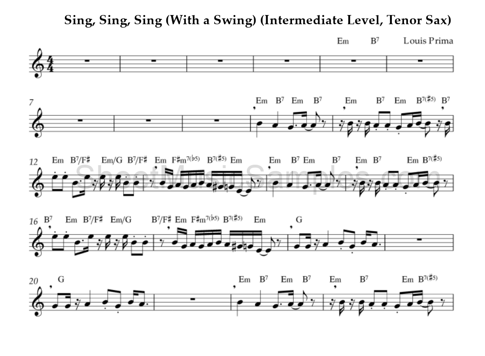 Sing, Sing, Sing (With a Swing) (Intermediate Level, Tenor Sax)