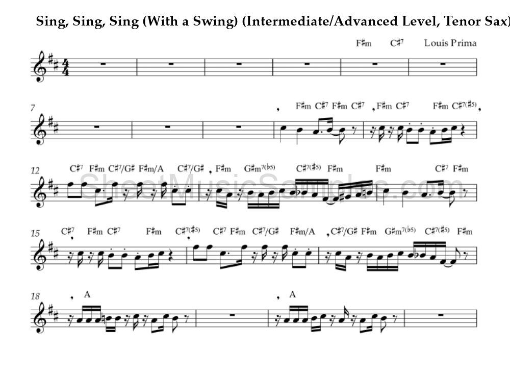 Sing, Sing, Sing (With a Swing) (Intermediate/Advanced Level, Tenor Sax)