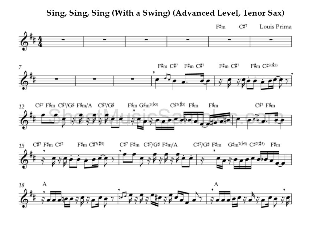 Sing, Sing, Sing (With a Swing) (Advanced Level, Tenor Sax)