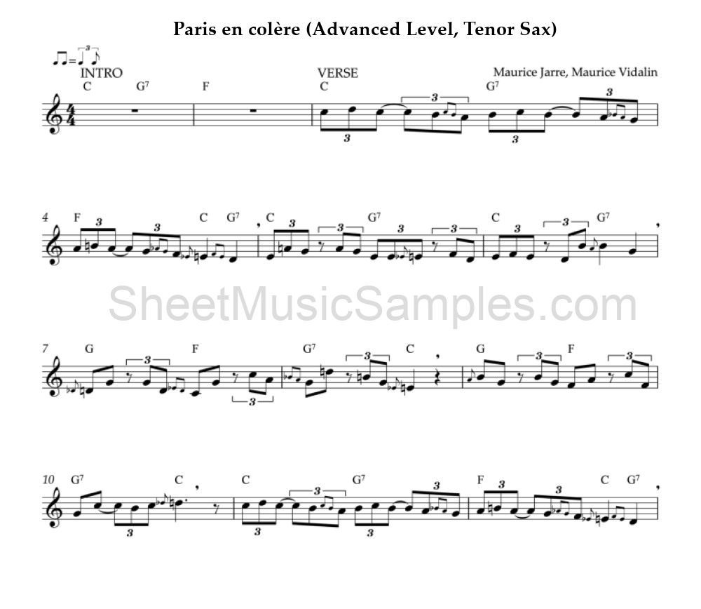 Paris en colère (Advanced Level, Tenor Sax)