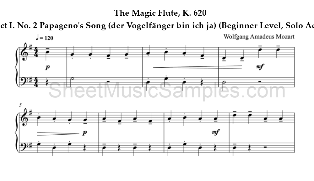 The Magic Flute, K. 620 - Act I. No. 2 Papageno's Song (der Vogelfänger bin ich ja) (Beginner Level, Solo Accordion)