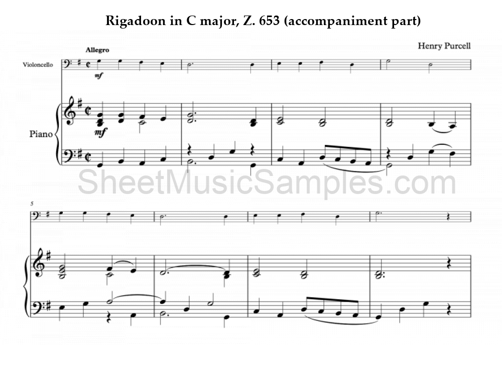 Rigadoon in C major, Z. 653 (accompaniment part)