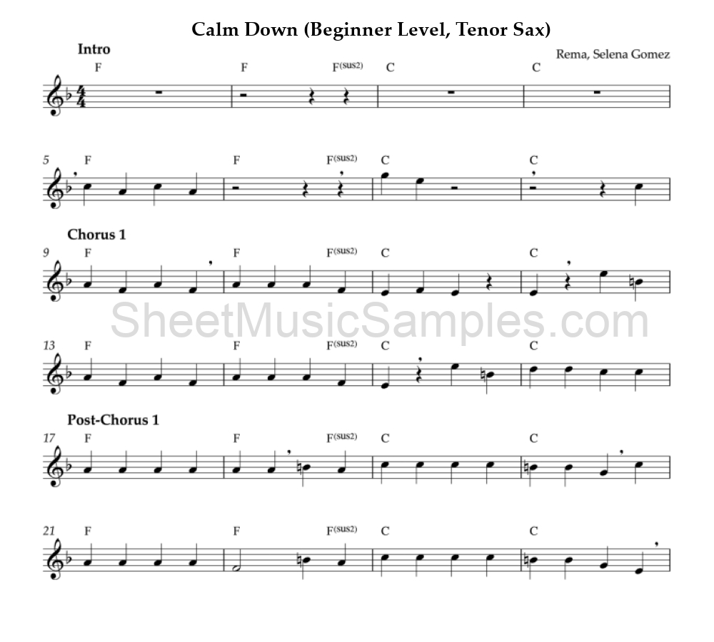 Calm Down (Beginner Level, Tenor Sax)